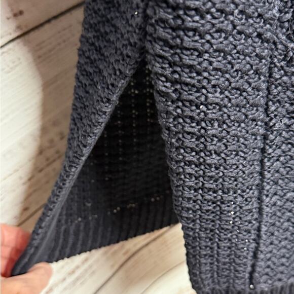 THEORY Fremont Ibisco Chunky Knit Open Front Cardigan Sweater Navy Lagenlook - Picture 5 of 8